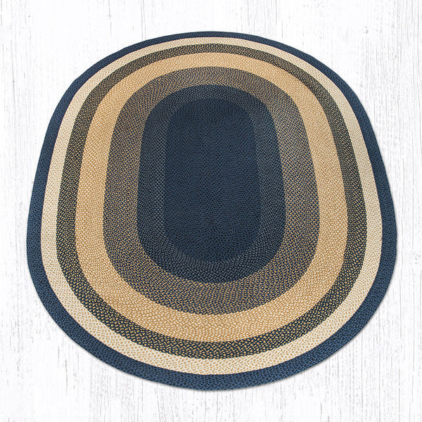 C-79 Lt. Blue/Dark Blue/Mustard Oval Braided Rug 8'x11'