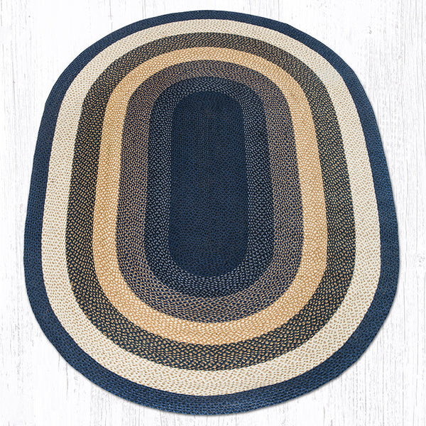 C-79 Lt. Blue/Dark Blue/Mustard Oval Braided Rug 6'x9'