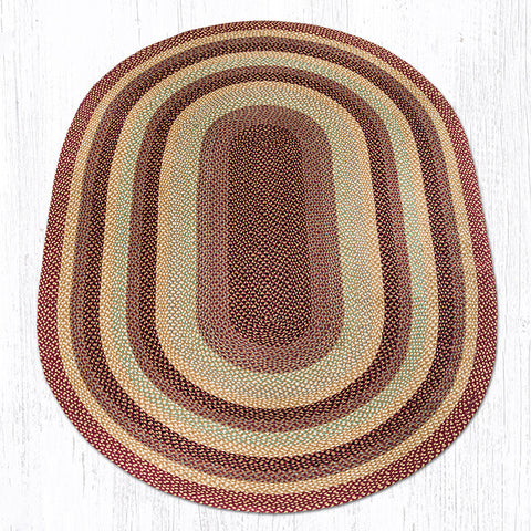 C-357 Burgundy/Gray/Cream Oval Braided Rug 6'x9'