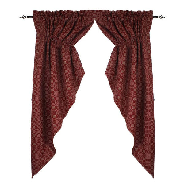 Lover’s Knot Barn Red Gathered Prairie Swag | Primitive Country Window Decor