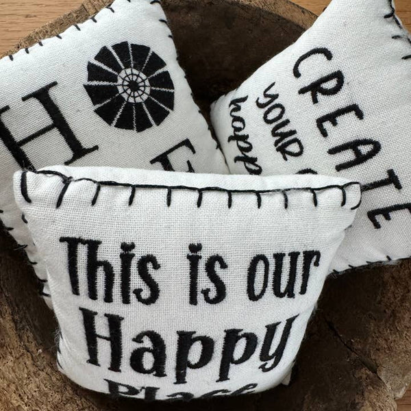 Happy Place Home Accent Set – 3 Cotton Pillows with Farmhouse Sayings