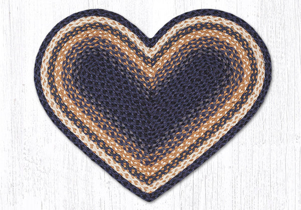 C-79 Lt. Blue/Dk. Blue/Mustard Heart Braided Rug 20"x30"