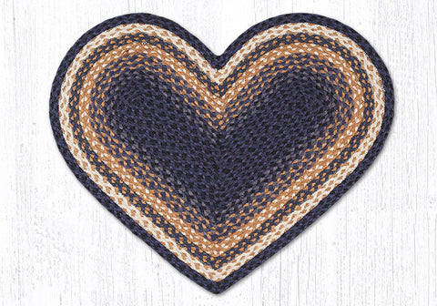 C-79 Lt. Blue/Dk. Blue/Mustard Heart Braided Rug 20"x30"