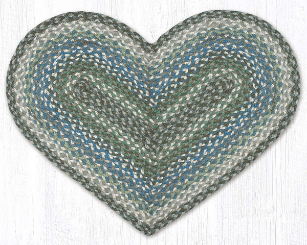 HC-419 Sage/Ivory/Settlers Blue Heart Braided Rug 20"x30"
