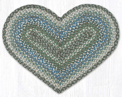 HC-419 Sage/Ivory/Settlers Blue Heart Braided Rug 20"x30"