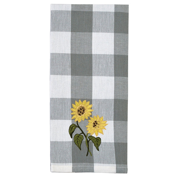 Check out these striking Wicklow Check Sunflower Embroidered Decorative Dishtowel Set of 6! Paired with the rest of the collection, the beautiful dove gray and white large checks are certain to make a statement in any kitchen decor!