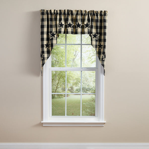 Wicklow Star Swags 36" L - Black and Farmhouse Tan with applique star details.