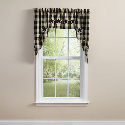 Wicklow Star Swags 36" L - Black and Farmhouse Tan with applique star details.