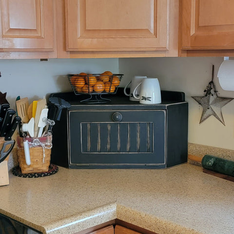 Corner Bread Box - Black Distressed Finish