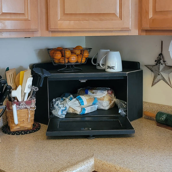 Corner Bread Box - Black Distressed Finish