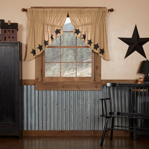 Burlap with Black Stencil Stars Prairie Swag Set of 2 36x36x18
