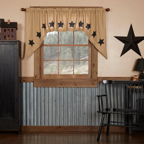 Burlap with Black Stencil Stars Swag Set of 2 36x36x16