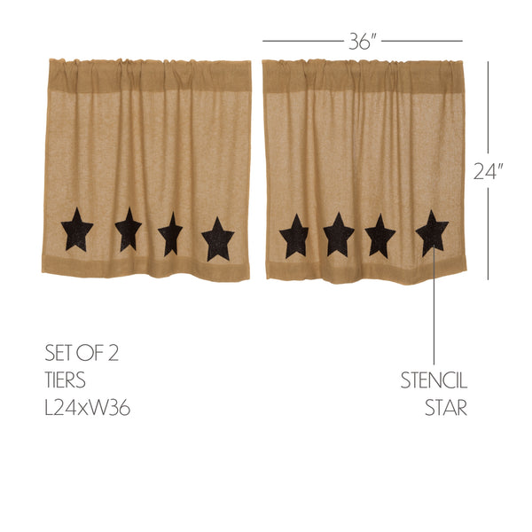 Burlap with Black Stencil Stars Tier Set of 2 L24xW36