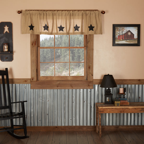 Burlap with Black Stencil Stars Valance 16x72