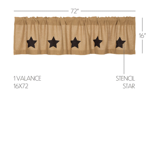 Burlap with Black Stencil Stars Valance 16x72