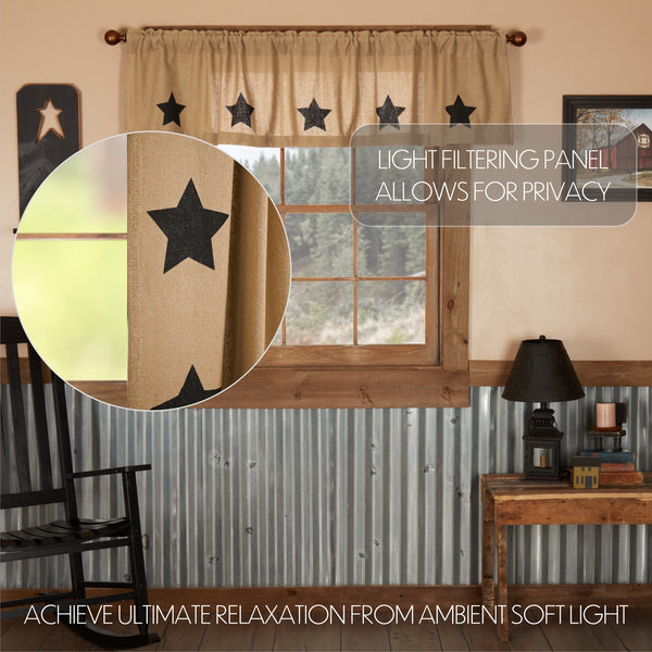 Burlap with Black Stencil Stars Valance 16x72