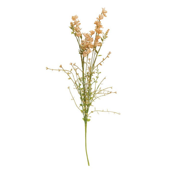 Spring Wildflower Spray is a neutral green pick embellished with sweet peach-colored blossoms. The pick has a flexible base and is the perfect addition to any floral arrangement or filler for a vase, bottle, or jar. The pick measures 22” long.