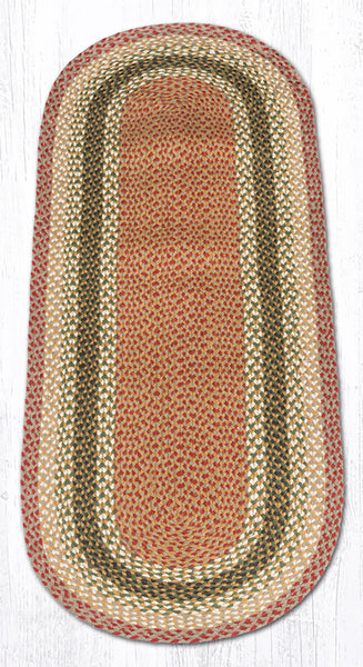 C-24 Olive/Burgundy/Gray Oval Braided Rug 2'x6'