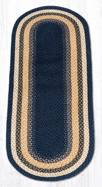 C-79 Lt. Blue/Dark Blue/Mustard Oval Braided Rug 2'x6'