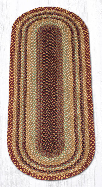 C-357 Burgundy/Gray/Cream Oval Braided Rug 2'x6'
