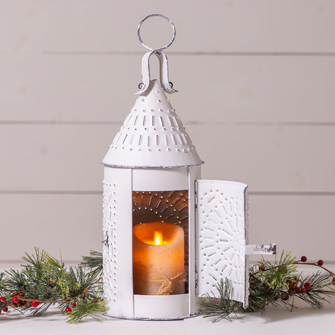 15-Inch Primitive Lantern in Rustic White. Visit website for FREE s/h & discount offers. Primitive Country Farmhouse Vintage Rustic Home Decor Accessories.