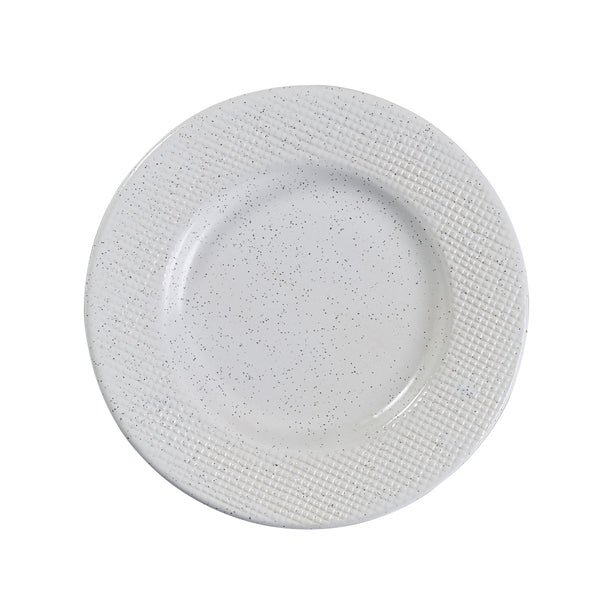 With artisian pottery as an inspiration, the Potter's Stone Ceramics Salad Plates are made of durable stoneware, with an elegant white background and beautiful black flecks