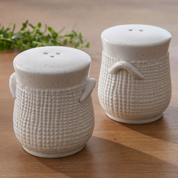 The Potter's Stone Salt and Pepper Set, with its subtle white and black-fleck tones, will coordinate well with any colors and will look great on your countertop or shelf! 