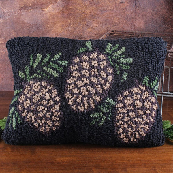 Three Pinecone hooked  Pillow 14x20