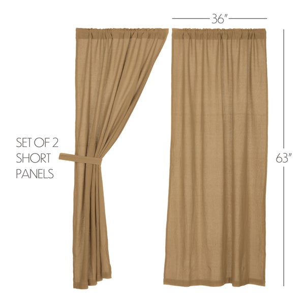 Burlap Natural Short Panel Curtain Set of 2 63x36