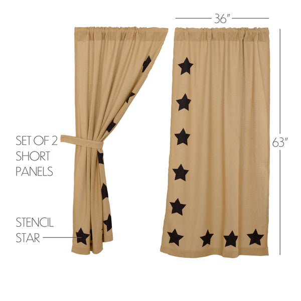 Burlap with Black Stencil Stars Short Panel Set of 2 63x36