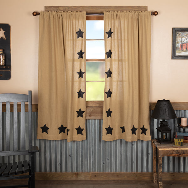 Burlap with Black Stencil Stars Short Panel Set of 2 63x36