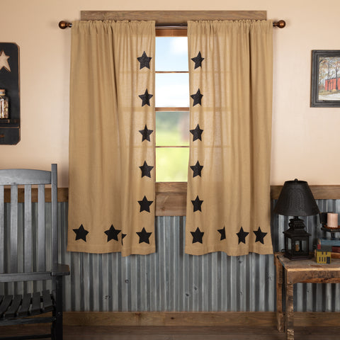 Burlap with Black Stencil Stars Short Panel Set of 2 63x36