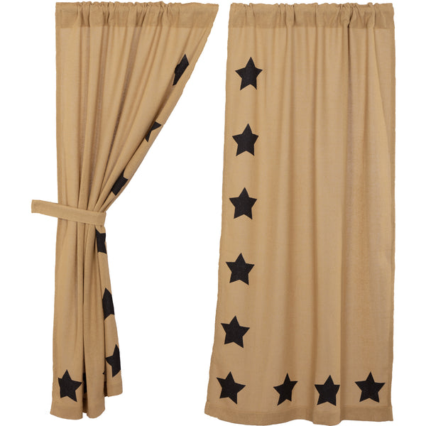 Burlap with Black Stencil Stars Short Panel Set of 2 63x36