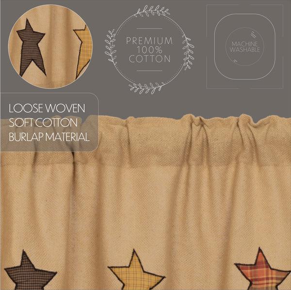 Stratton Burlap Star Curtain Panels 84x40 | Primitive Farmhouse