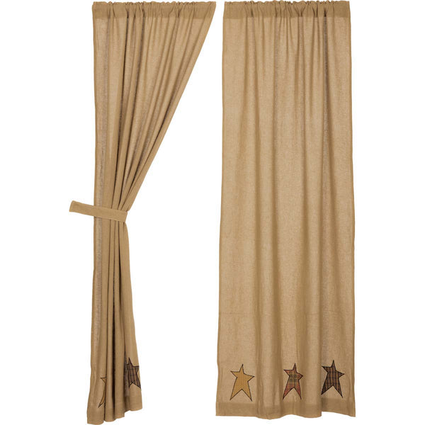 Stratton Burlap Star Curtain Panels 84x40 | Primitive Farmhouse