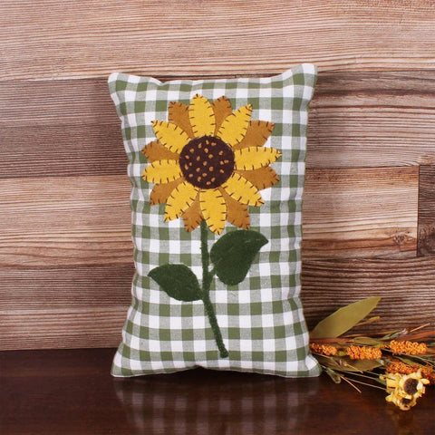 Sunflower Sage Check Pillow 8x12 with cream and sage check and sunflower applique
