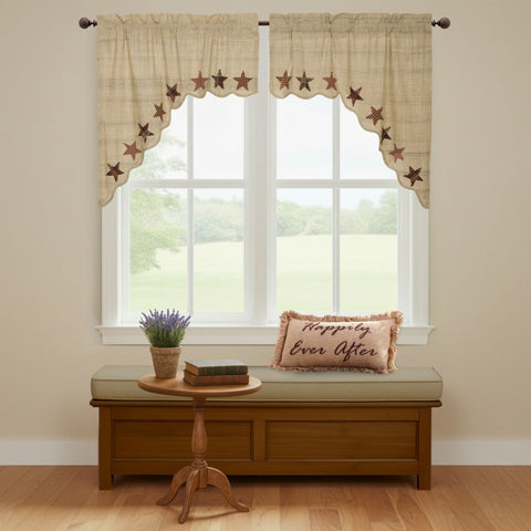 Abilene Star plaid swag curtains set of 2, 36x36x16, with star applique and cotton lining