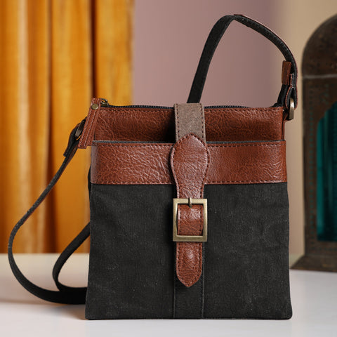 Intermix Black Crossbody Bag | Up-Cycled Canvas & Leather