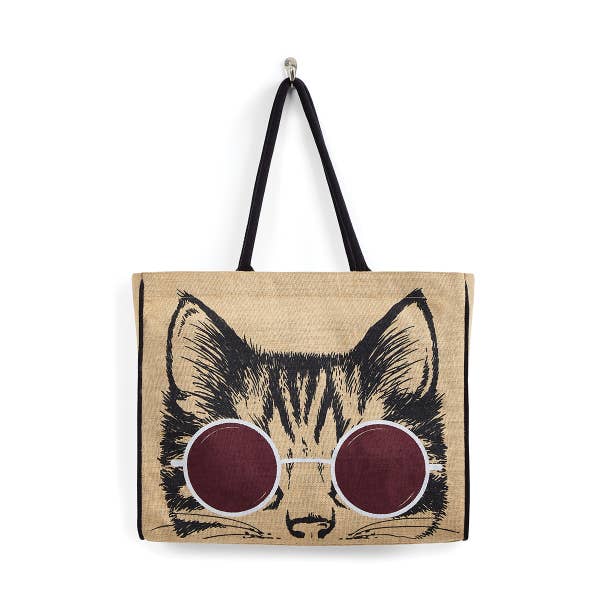 MEOW BURLAP TOTE
