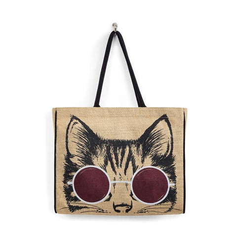 MEOW BURLAP TOTE