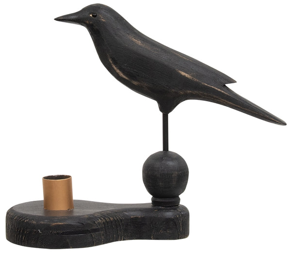 Wooden Crow Pedestal with Taper Holder