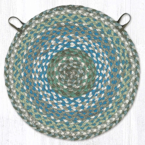 CH-419 Sage/Ivory/Settlers Blue Jute Chair Pad 15.5"x15.5"