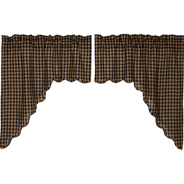Black Check Scalloped Swag Set of 2 36x36x16