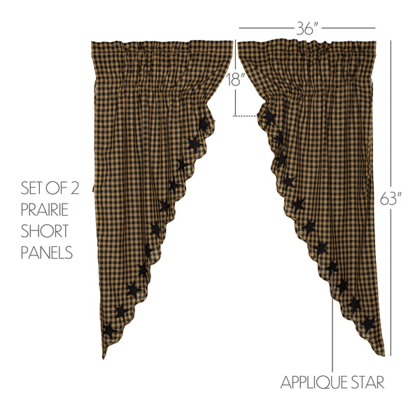 Black Star Scalloped Prairie Short Panel Curtain Set of 2 63x36x18