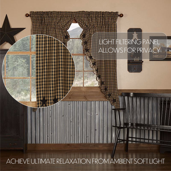 Black Star Scalloped Prairie Short Panel Curtain Set of 2 63x36x18