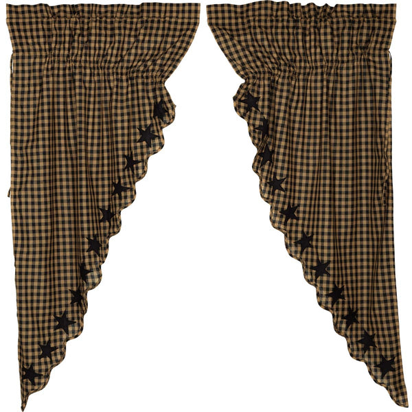Black Star Scalloped Prairie Short Panel Curtain Set of 2 63x36x18