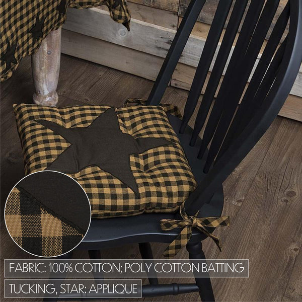 Black Star Farmhouse Prim Country Black Tan Check Chair Pad 14x14 - VHC Brands