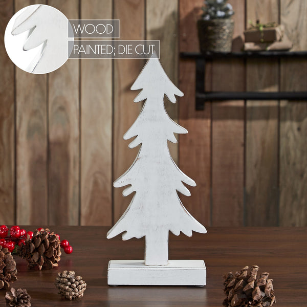 Christmas Evergreens White Wooden Figurine 16.5x7.25x2.5