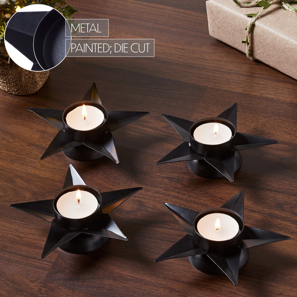 Tealight Holder Star Antique Black Set of 4 1.5x5x5