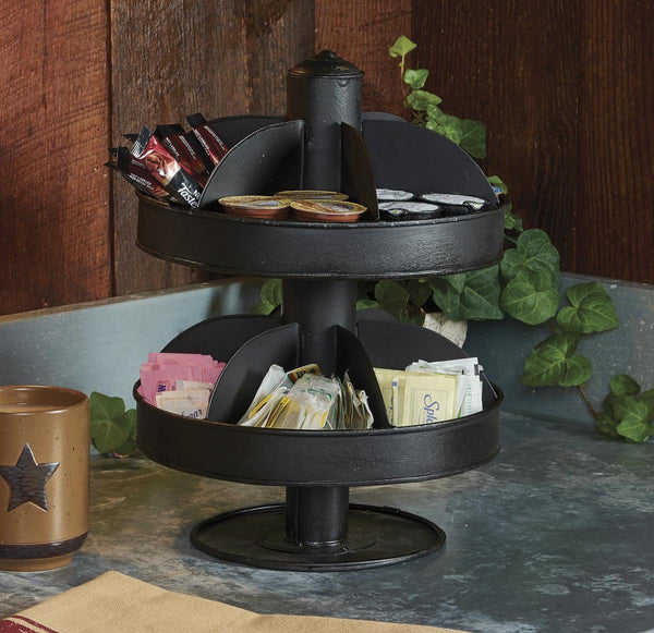 2 Tier Small Organizer Lazy Susan - Black - Embrace functionality and style in your everyday kitchen space through this rotating double tier lazy susan. The durable iron structure will give a rustic farmhouse feel to any room in the house with a simplistic, versatile touch.